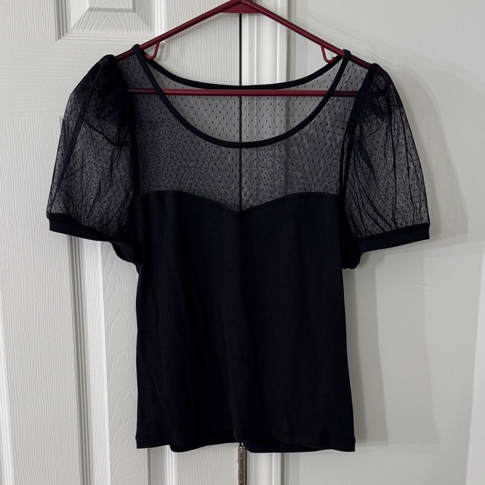 Maeve (anthropology) Black Sheer Sleeve Top size M